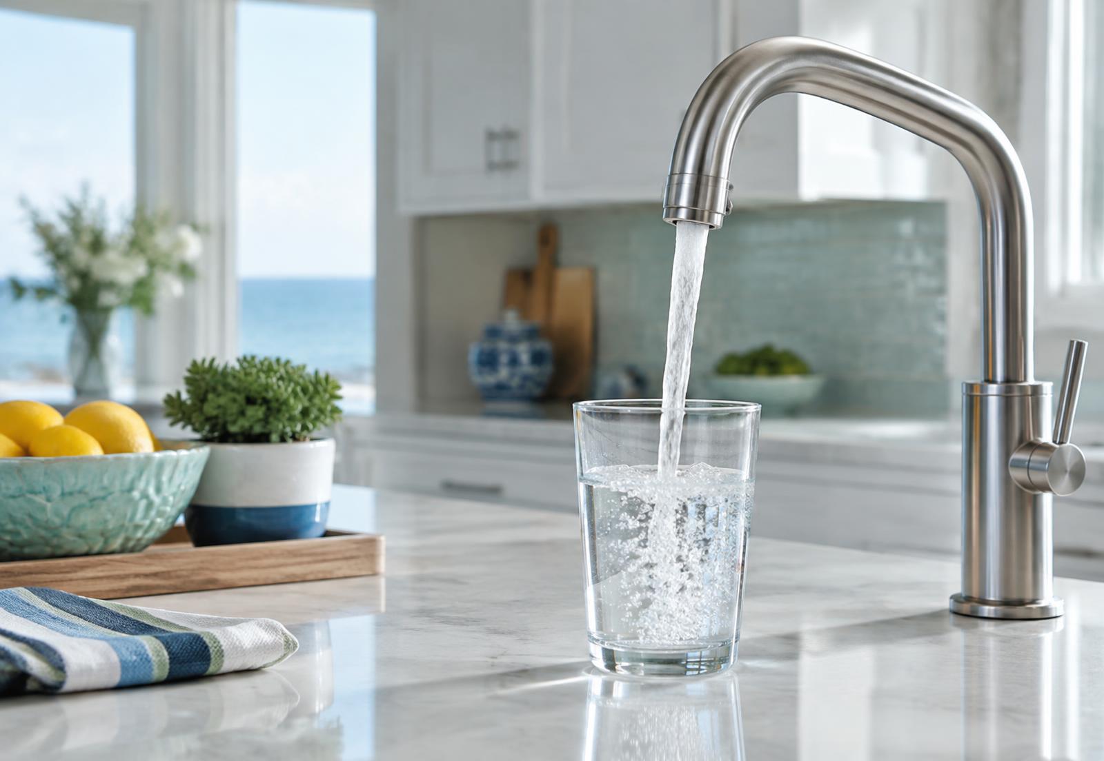 Clean water pouring into a glass
